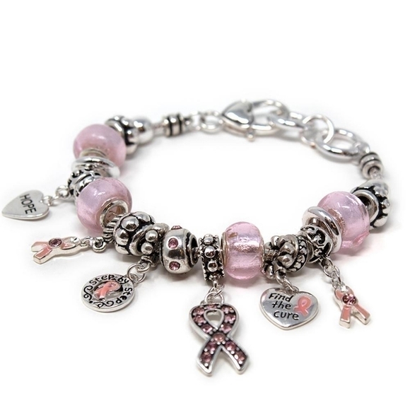 Pink Ribbon Angel Breast Cancer Awareness Charm Bracelet - Picture 9 of 11